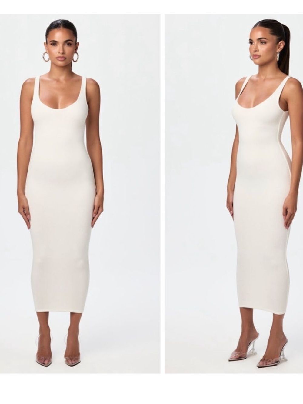 Naked Wardrobe NW Sculpt Tank Midi Dress Cream Bodycon NWOT Plus Size 2X